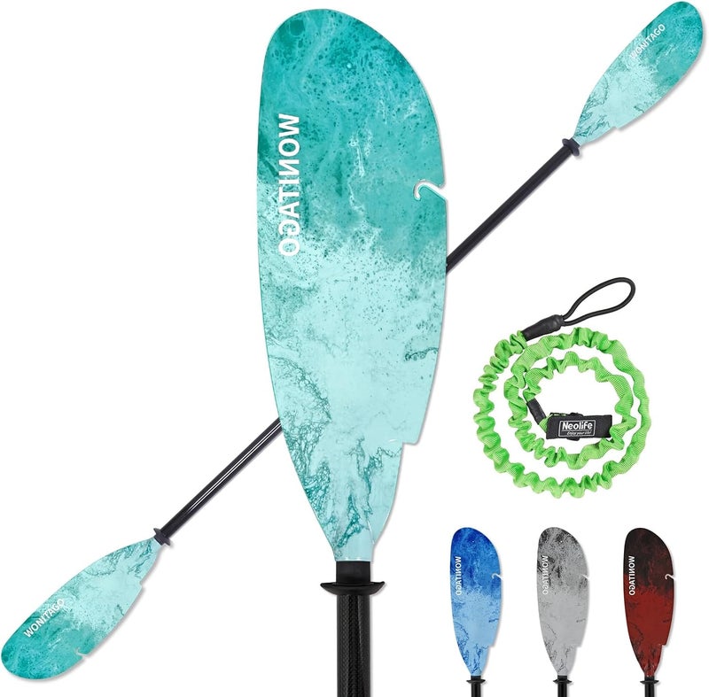 WONITAGO Angler Kayak Paddles Carbon Fiber Shaft and Plastic Blade, Floating Adjustable Fihsing Kayak Oars with Paddle Leash, 230-250cm/90-98 inch - Image 1